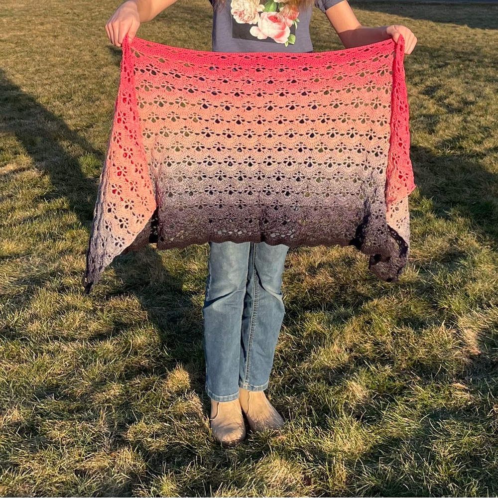 Hand Crocheted Gradient Rectangular Shawl - Picture 6 of 8